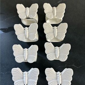 8 White Ceramic Butterfly Napkin Rings